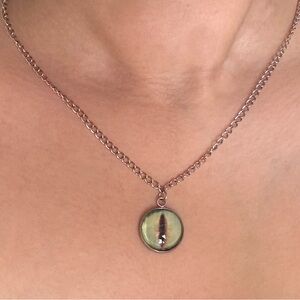 Light Green Mythical Creature Tree Frog Eye Silver Necklace